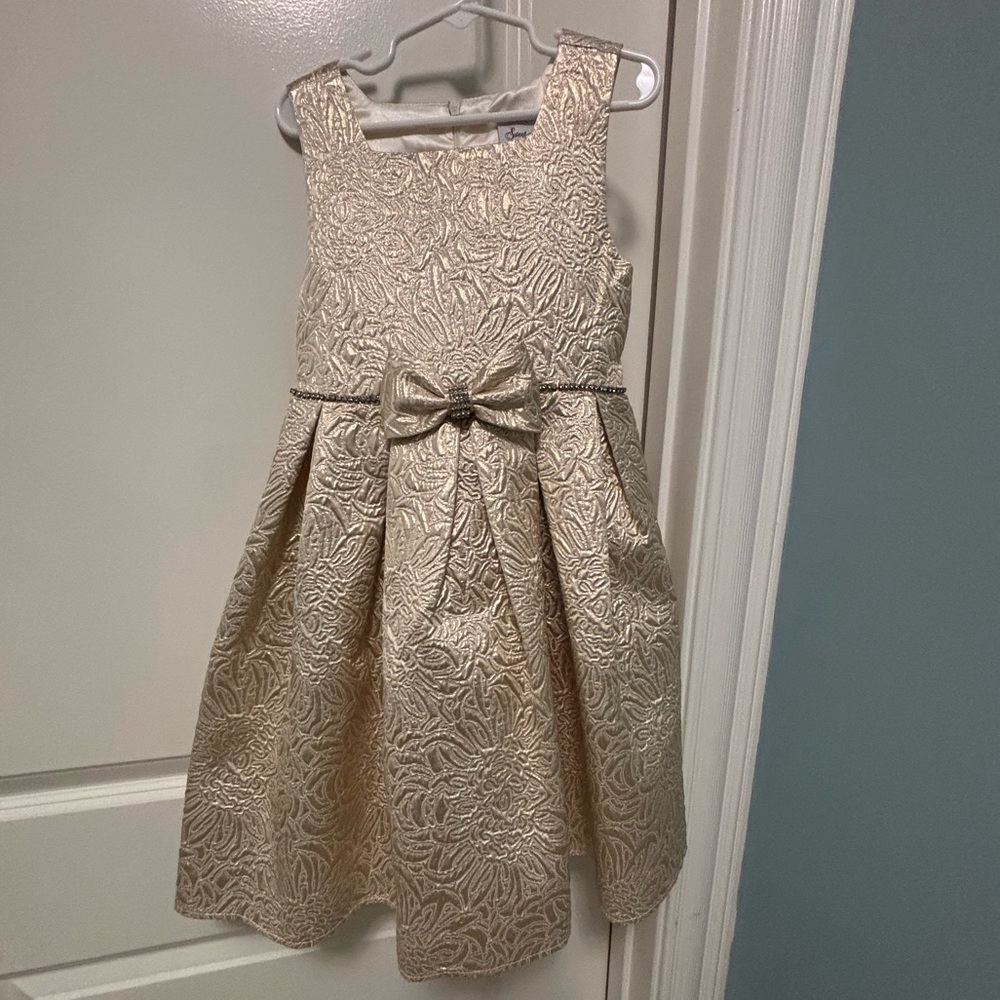 Sweet Charmers Gold Jacquard Party Dress – Girls 6X WORN ONCE